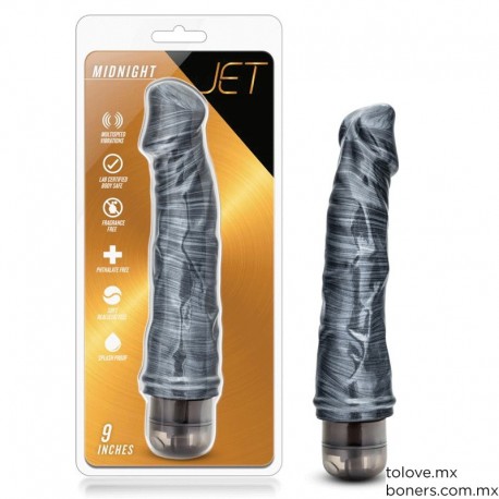 Venta de Dildo vibrador realista de 23 cm color negro, utiliza dos baterías AA | Sex shop CDMX | Compra segura y discreta